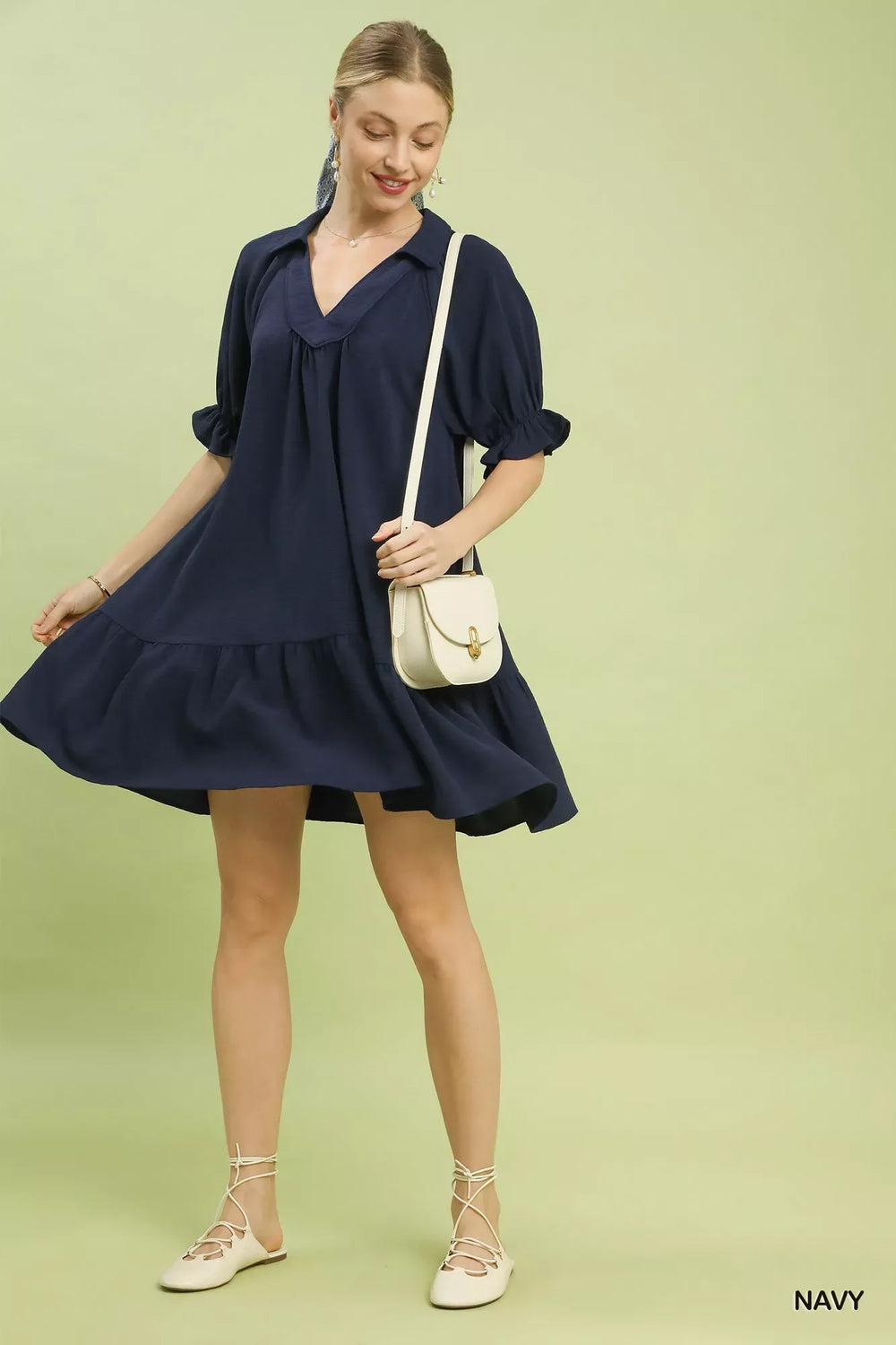 Umgee Tiered Puff Sleeve Babydoll Dress - Trendsi - Flyclothing LLC