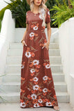 Printed Round Neck Short Sleeve Maxi Dress - Trendsi - Flyclothing LLC
