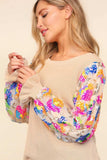 Haptics Floral Sequins Mesh Flounce Sleeve Sweater - Trendsi - Flyclothing LLC
