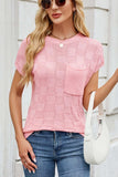 Checkered Round Neck Short Sleeve Knit Top - Trendsi - Flyclothing LLC