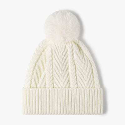 Cable Knit Solid Color Hat with Pompom - Trendsi - Flyclothing LLC