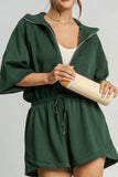 Drawstring Half Zip Long Sleeve Romper - Trendsi - Flyclothing LLC