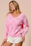 BiBi Valentines Heart Pompom V Neck Knit Top - Trendsi - Flyclothing LLC