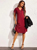 Notched Short Sleeve Lounge Dress - Trendsi - Flyclothing LLC