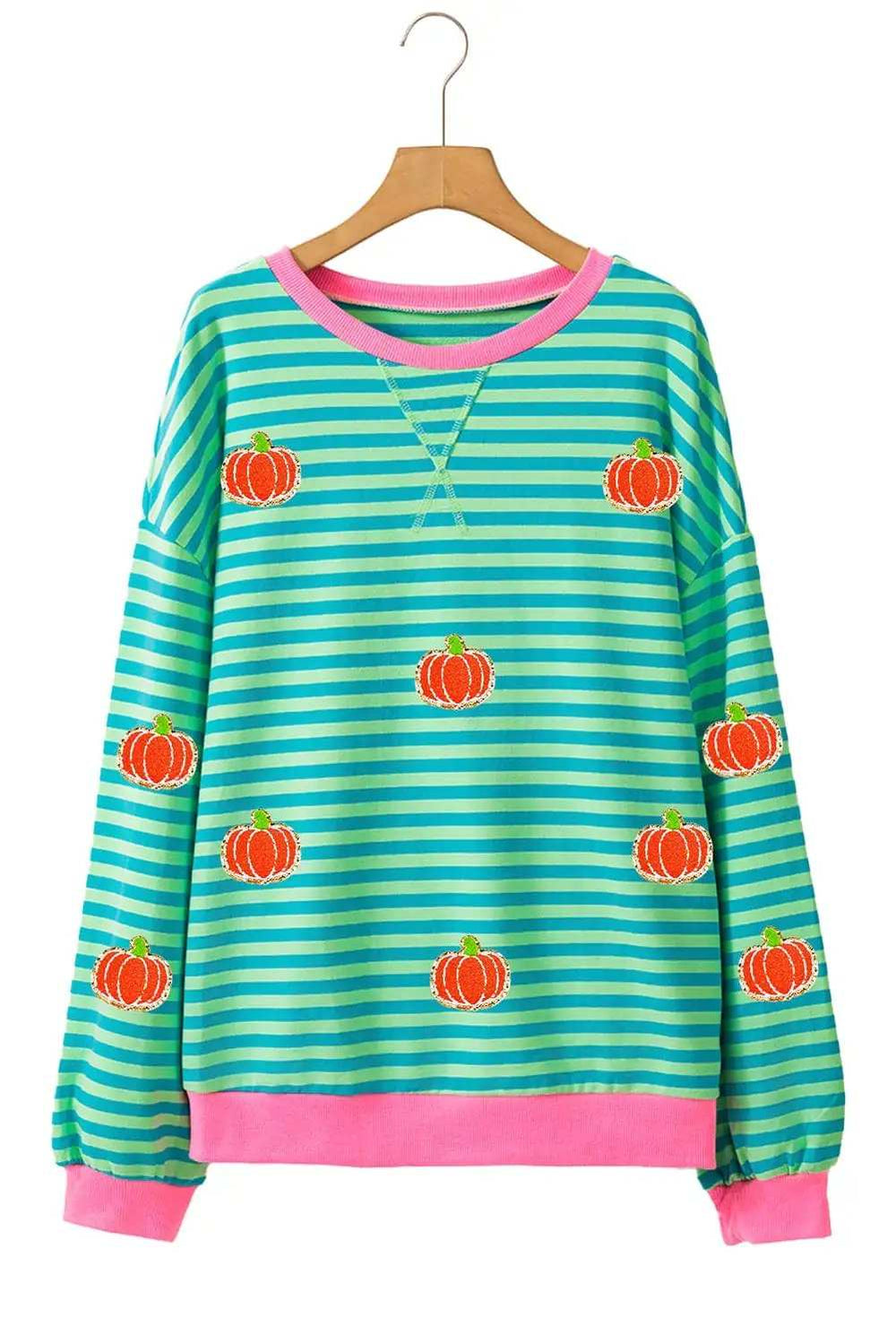 Pumpkin Striped Long Sleeve Sweatshirt - Trendsi - Flyclothing LLC