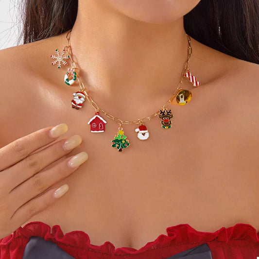 18K Gold-Plated Resin Christmas Theme Necklace - Trendsi - Flyclothing LLC
