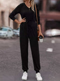 Casual Long Sleeve Drawstring Waist Jumpsuit - Trendsi - Flyclothing LLC
