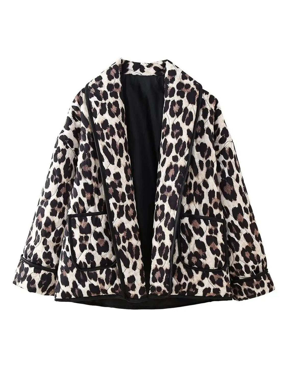 Leopard Open Front Long Sleeve Outerwear - Trendsi - Flyclothing LLC