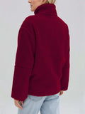 Turtleneck Zip Up Long Sleeve Plush Jacket - Trendsi - Flyclothing LLC