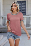 Round Neck Short Sleeve T-Shirt - Trendsi - Flyclothing LLC