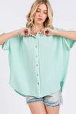 SAGE+FIG Boho Contrast Zigzag Trim Gauze Button-Up Shirt - Trendsi - Flyclothing LLC