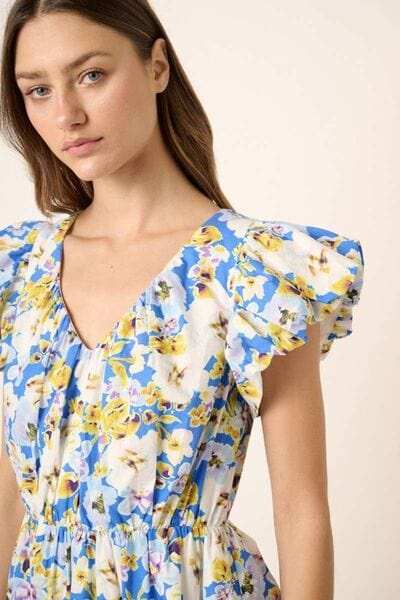 Mittoshop Floral V-Neck Cap Sleeve Mini Dress - Trendsi - Flyclothing LLC