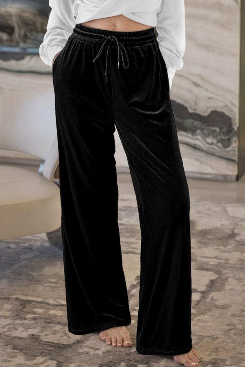 Drawstring Waist Wide Leg Active Pants - Trendsi - Flyclothing LLC