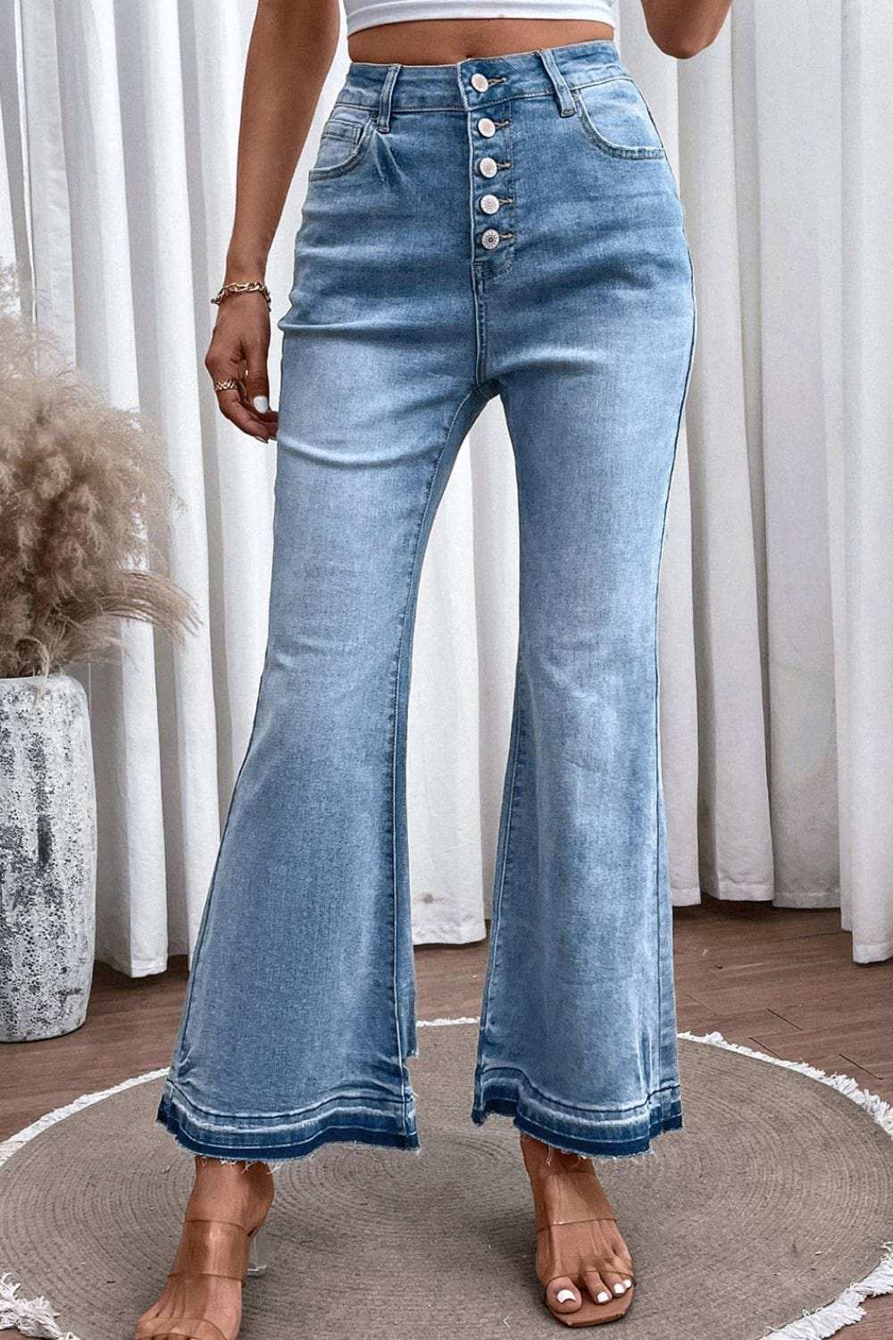 High Waist Button Fly Flared Jeans - Trendsi - Flyclothing LLC