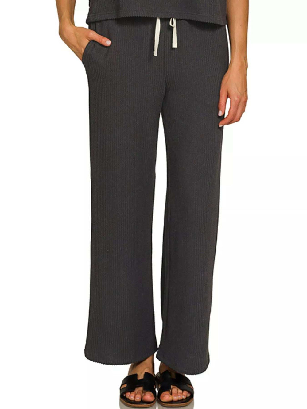 Zenana Raised Rib Short Sleeve Tee & Pants Set - Trendsi - Flyclothing LLC