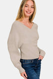Zenana Cross Wrap Rib Long Sleeve Sweater - Trendsi - Flyclothing LLC