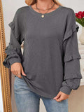 Round Neck Ruffled Long Sleeve Sweatshirt - Trendsi - Flyclothing LLC