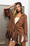 BiBi Single Blazer with Fringed Hem - Trendsi - Flyclothing LLC
