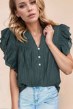 Frilled Notched Ruffled Cap Sleeve Blouse - Trendsi - Flyclothing LLC