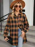 Plaid Collared Neck Long Sleeve Shirt - Trendsi - Flyclothing LLC