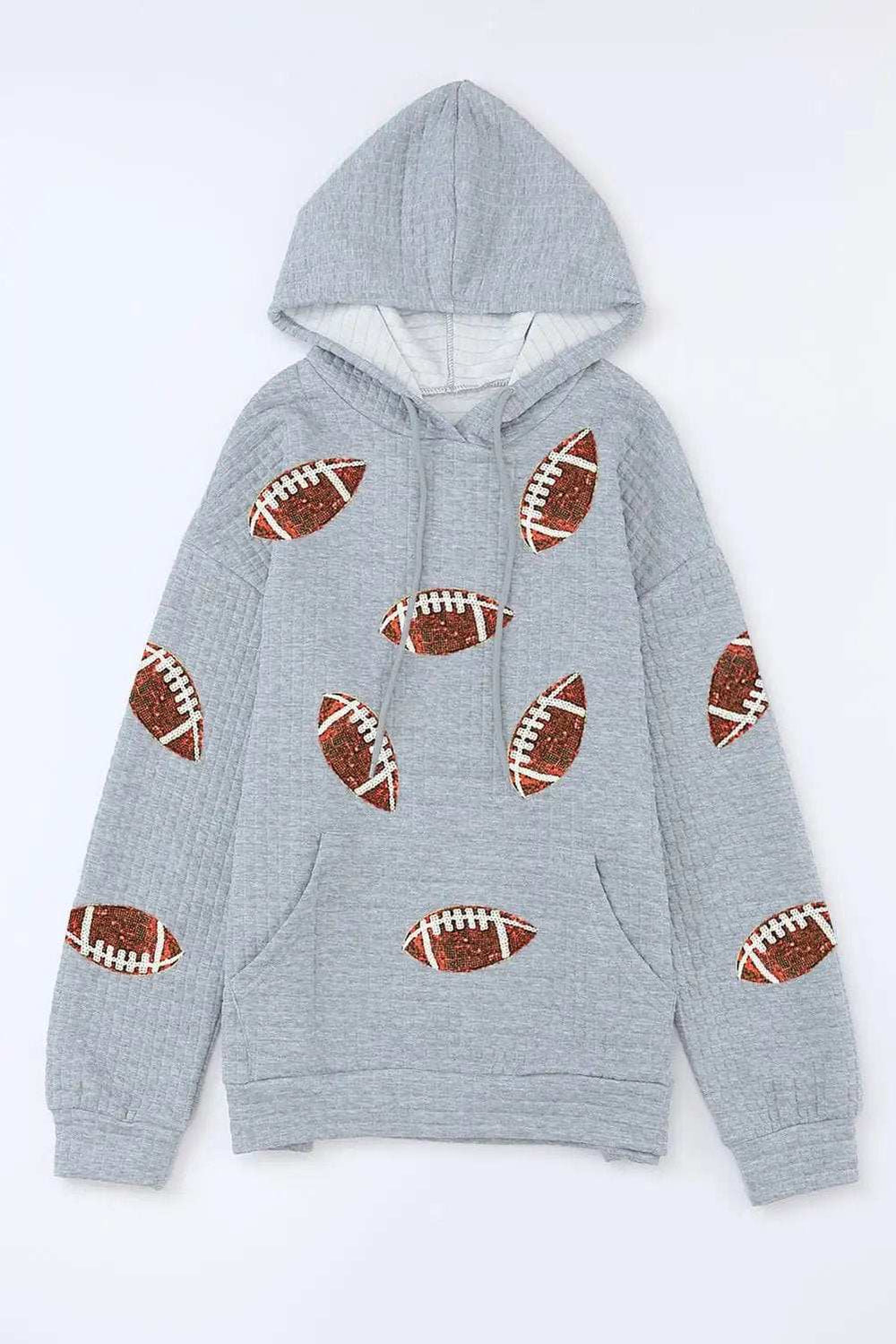 Drawstring Football Long Sleeve Hoodie - Trendsi - Flyclothing LLC
