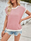 Lovelet Striped Round Neck Cap Sleeve Sweater - Trendsi - Flyclothing LLC