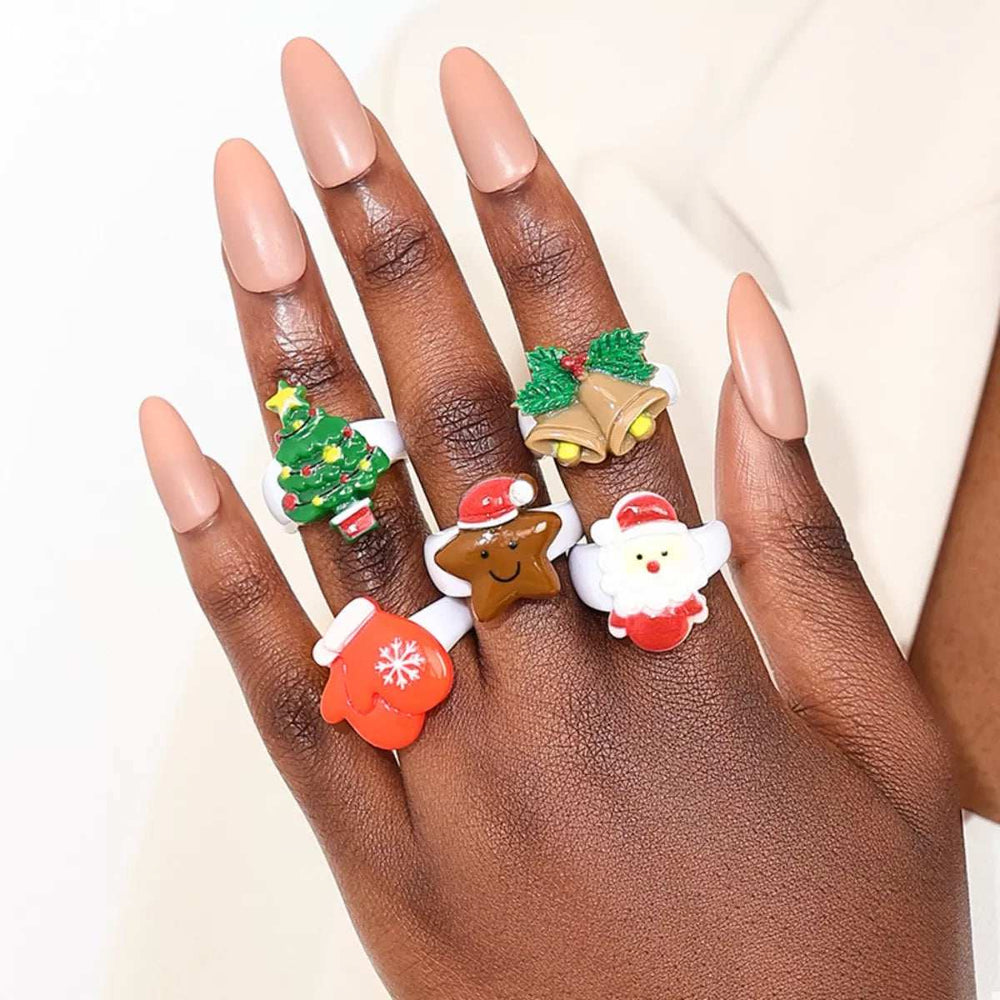 5 Piece Christmas-Themed Rings - Trendsi - Flyclothing LLC