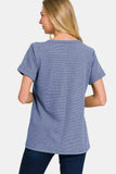 Zenana Notched Short Sleeve Waffle T-Shirt - Trendsi - Flyclothing LLC