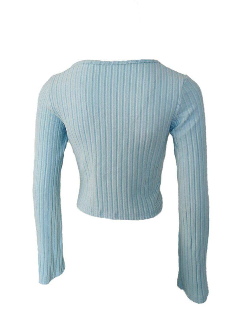 Drawstring Ruched Long Sleeve Ribbed Top - Trendsi - Flyclothing LLC