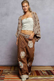 POL Openwork V-Neck Chenille Cardigan with Contrast Floral - Trendsi - Flyclothing LLC