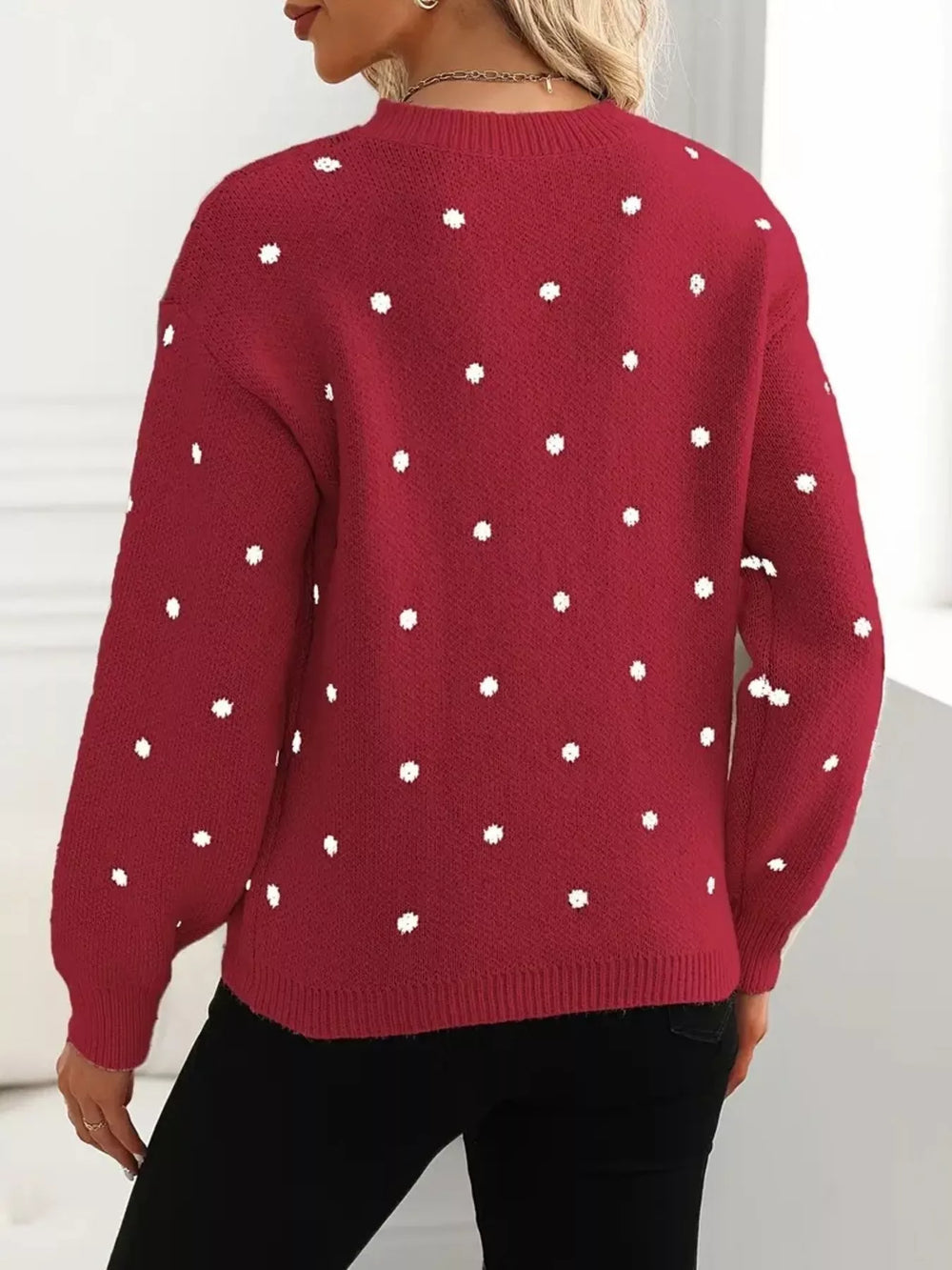 Polka Dot Long Sleeve Sweater - Trendsi - Flyclothing LLC