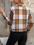 Plaid Collared Neck Cropped Jacket - Trendsi - Flyclothing LLC