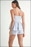 MABLE Stripe Embroidered Peplum Cami and Shorts Set - Trendsi - Flyclothing LLC