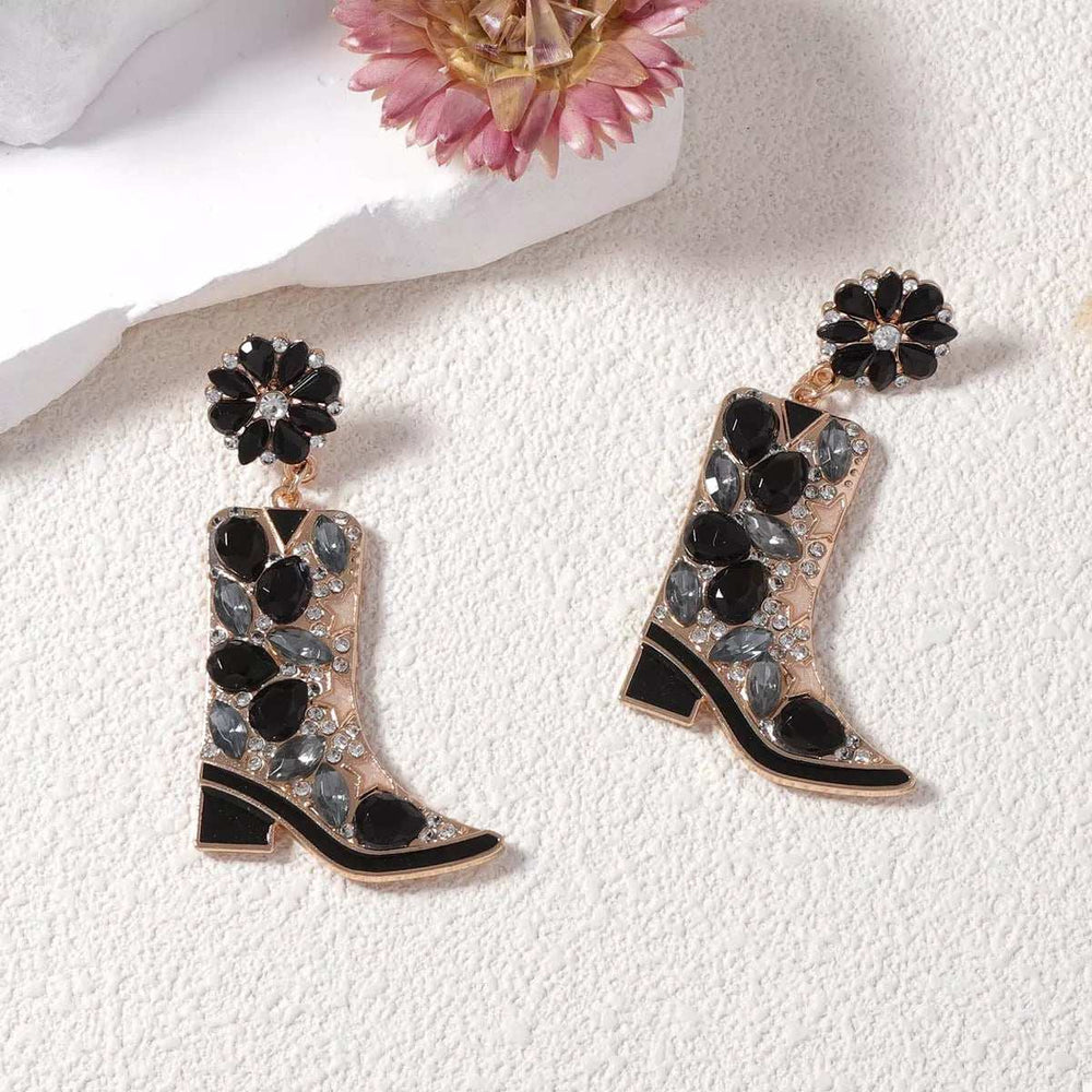 Western Boot Dangle Earrings with Rhinestones - Trendsi - Flyclothing LLC