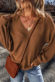 V-Neck Dropped Shoulder Long Sleeve Sweater - Trendsi - Flyclothing LLC