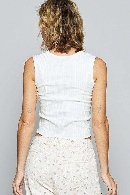 POL Eyelet Stud Detail Scoop Neck Cropped Tank - Trendsi - Flyclothing LLC