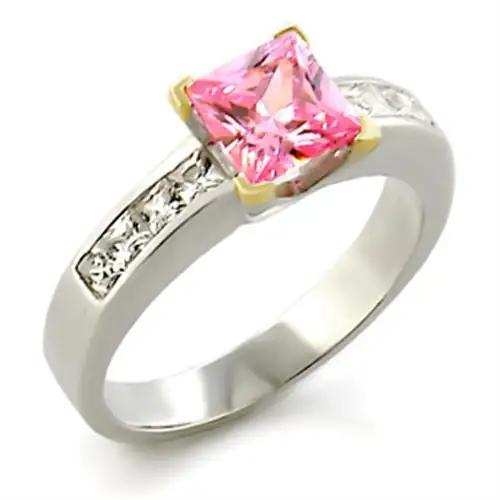 34104 - Reverse Two-Tone 925 Sterling Silver Ring with AAA Grade CZ in Rose - Alamode - Flyclothing LLC