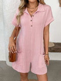 Button Detail Collared Neck Short Sleeve Romper - Trendsi - Flyclothing LLC