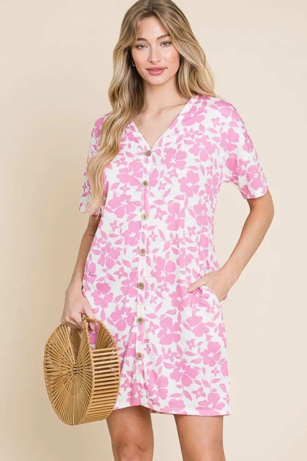 BOMBOM Floral Button Down Mini Dress - Trendsi - Flyclothing LLC