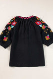 Floral Embroidered Notched Puff Sleeve Blouse - Trendsi - Flyclothing LLC