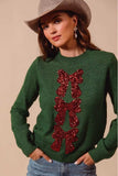 SO ME Sequins Bow Ribbon Embellished Christmas Sweater - Trendsi - Flyclothing LLC