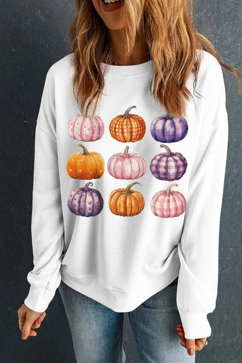 Pumpkin Graphic Long Sleeve Sweatshirt - Trendsi - Flyclothing LLC