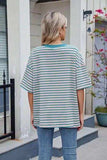 Contrast Striped Round Neck Half Sleeve T-Shirt - Trendsi - Flyclothing LLC