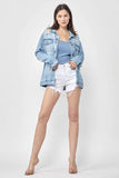 RISEN Full Size Distressed Long Sleeve Denim Jacket - Trendsi - Flyclothing LLC
