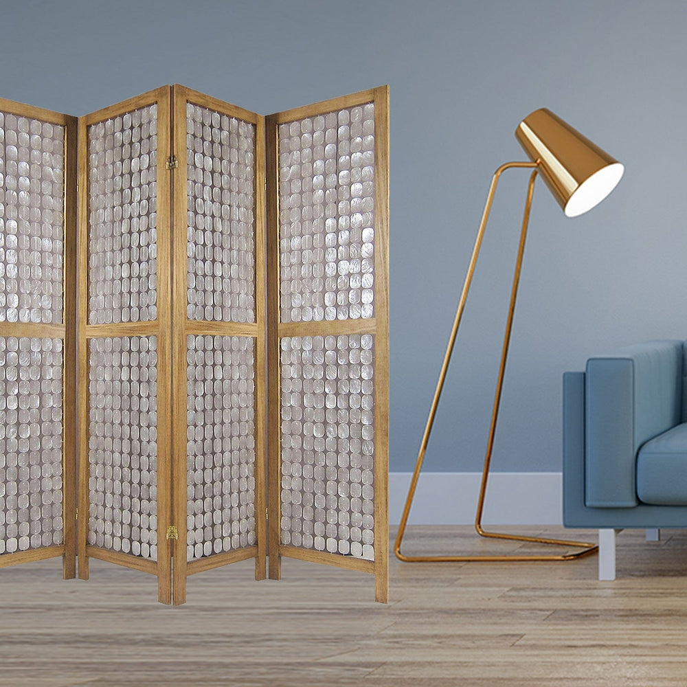 84" Clear Capiz Mother of Pearl Folding Three Panel Screen Room Divider - Homeroots - Flyclothing LLC