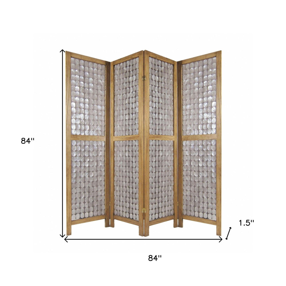 84" Clear Capiz Mother of Pearl Folding Three Panel Screen Room Divider - Homeroots - Flyclothing LLC