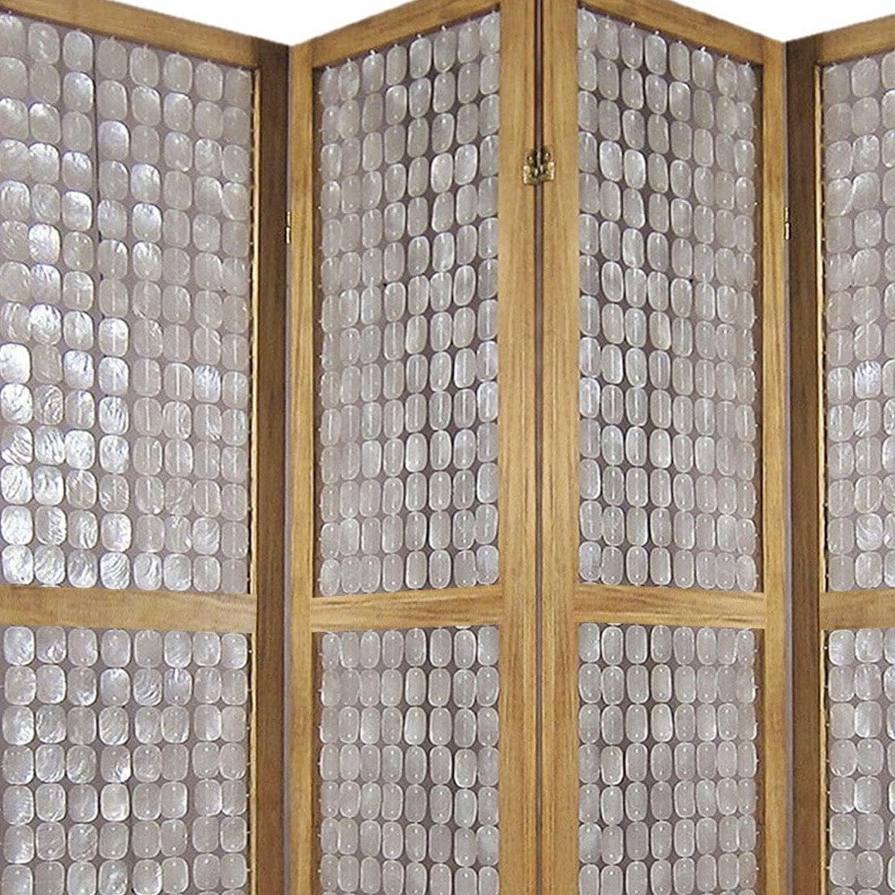84" Clear Capiz Mother of Pearl Folding Three Panel Screen Room Divider - Homeroots - Flyclothing LLC