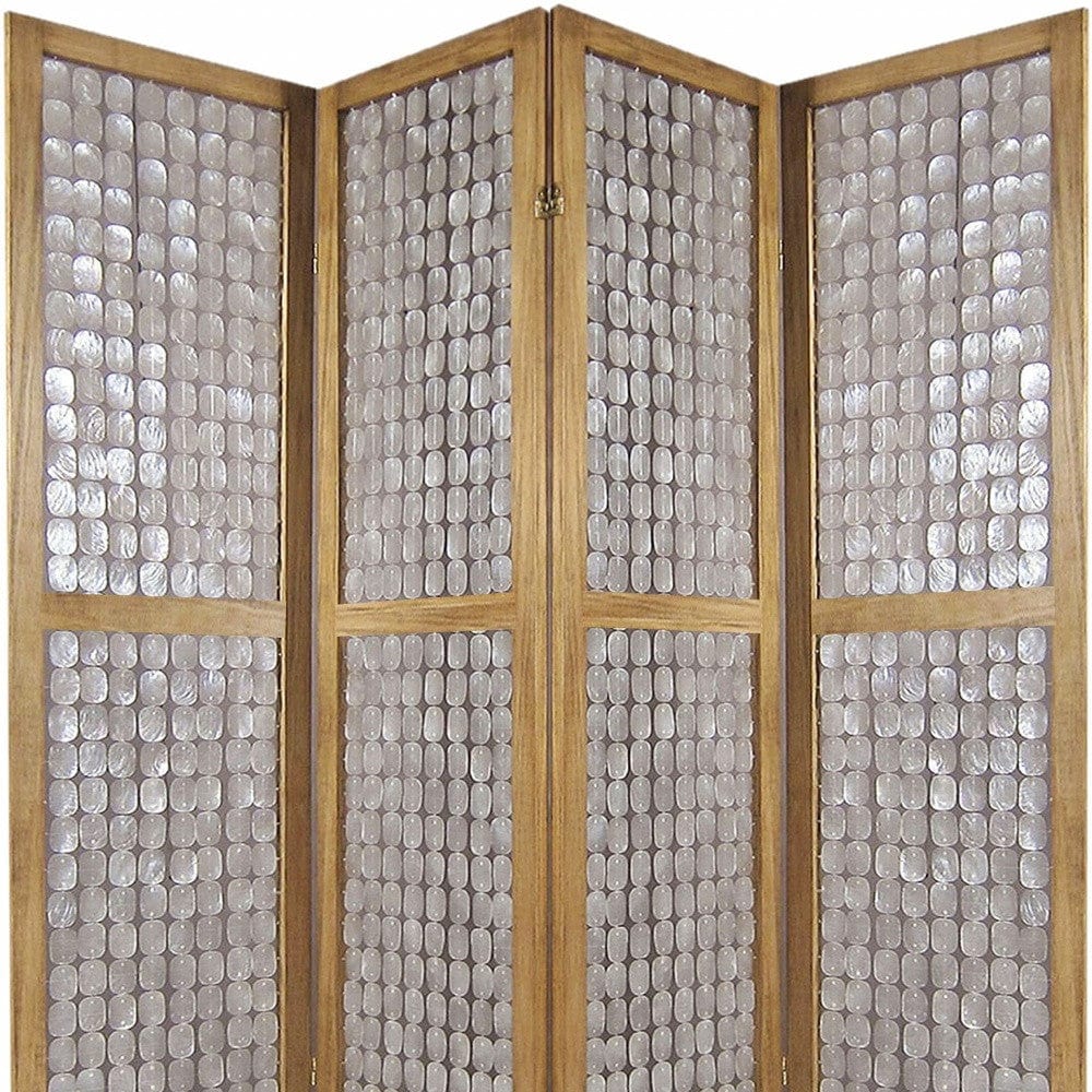 84" Clear Capiz Mother of Pearl Folding Three Panel Screen Room Divider - Homeroots - Flyclothing LLC