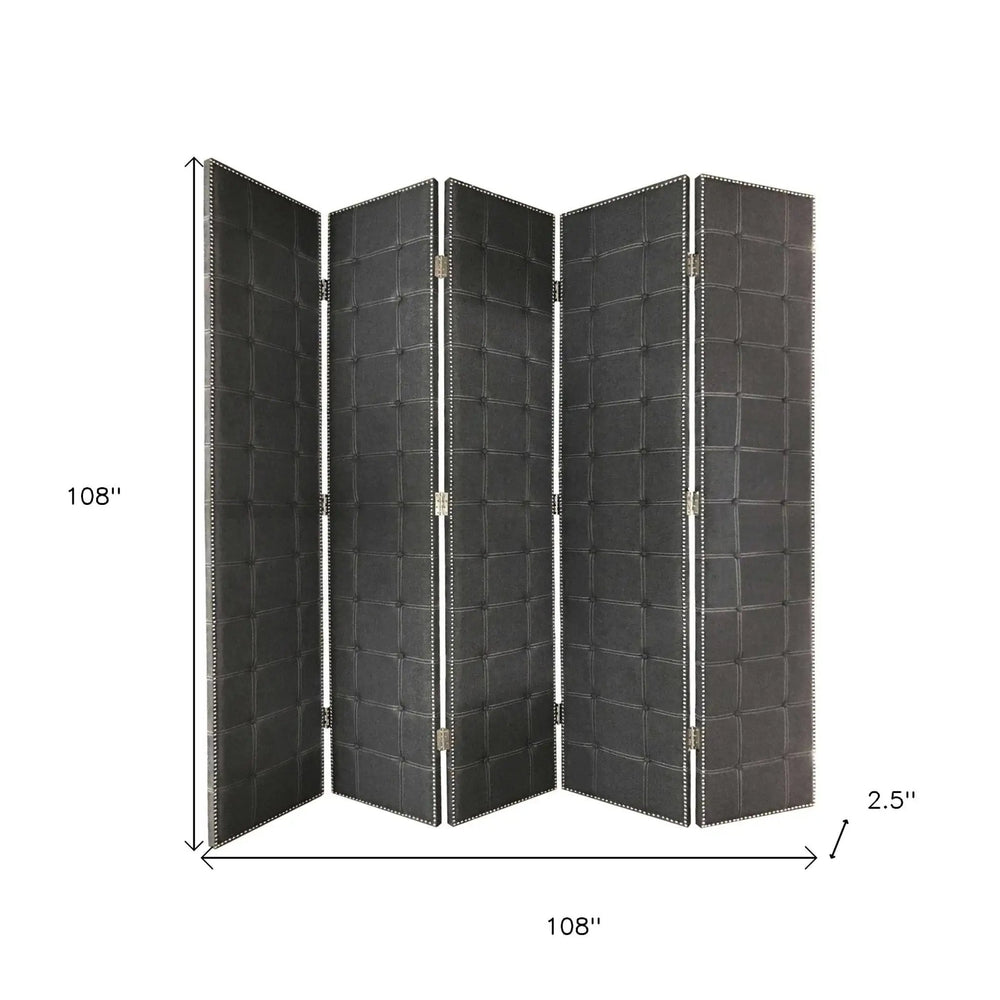 108" Gray Fabric And Wood Folding Five Panel Screen Room Divider - Homeroots - Flyclothing LLC