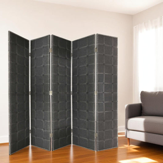 108" Gray Fabric And Wood Folding Five Panel Screen Room Divider - Homeroots
